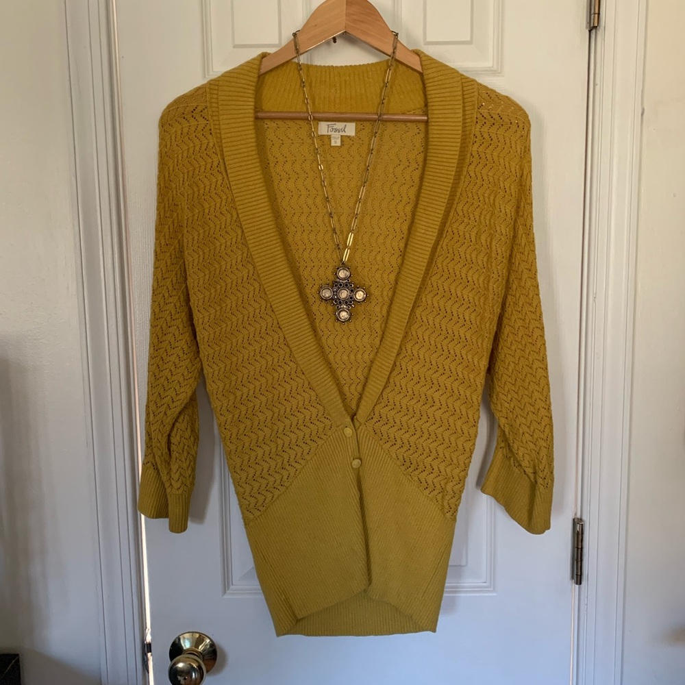 Fossil Mustard Yellow Dolman Cardigan Sweater